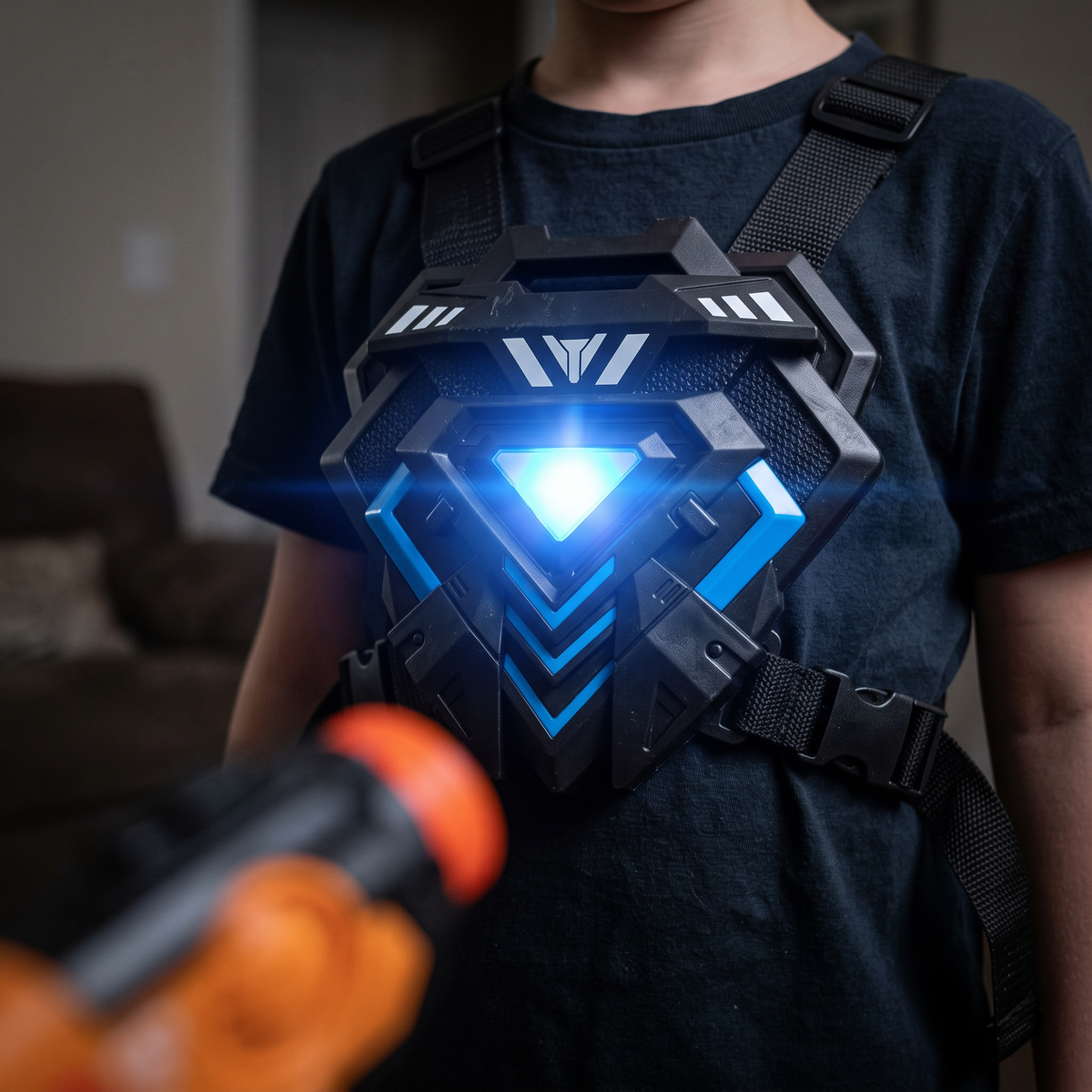 Chaleco TagWars iluminado al recibir un impacto
